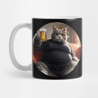 Fat cat with glass of beer Mug